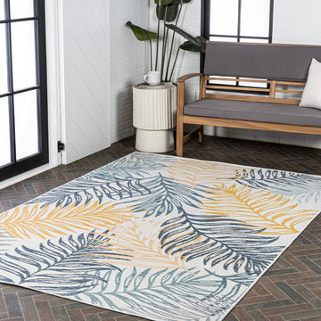 Calypso Coastal Casual Palm Frond Reversible Machine-Washable Indoor/Outdoor Area Rug